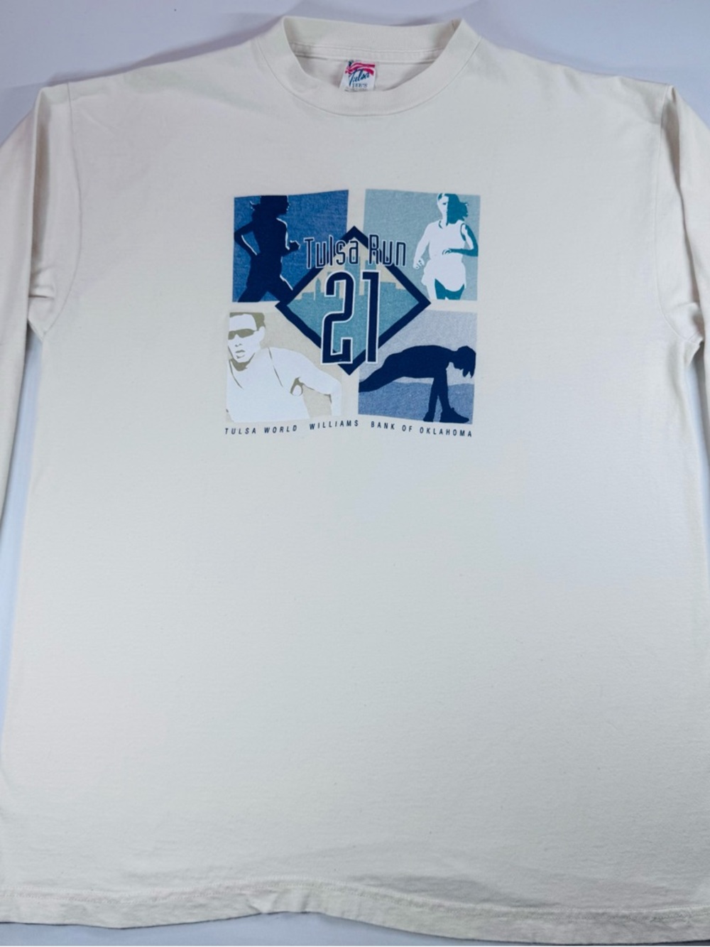 Tulsa Run 21 Graphic Long Sleeve Shirt - Cream/Blue, XL